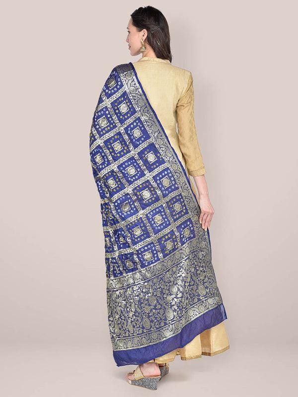 Navy Blue Banarasi Bandhej Gharchola Silk Dupatta