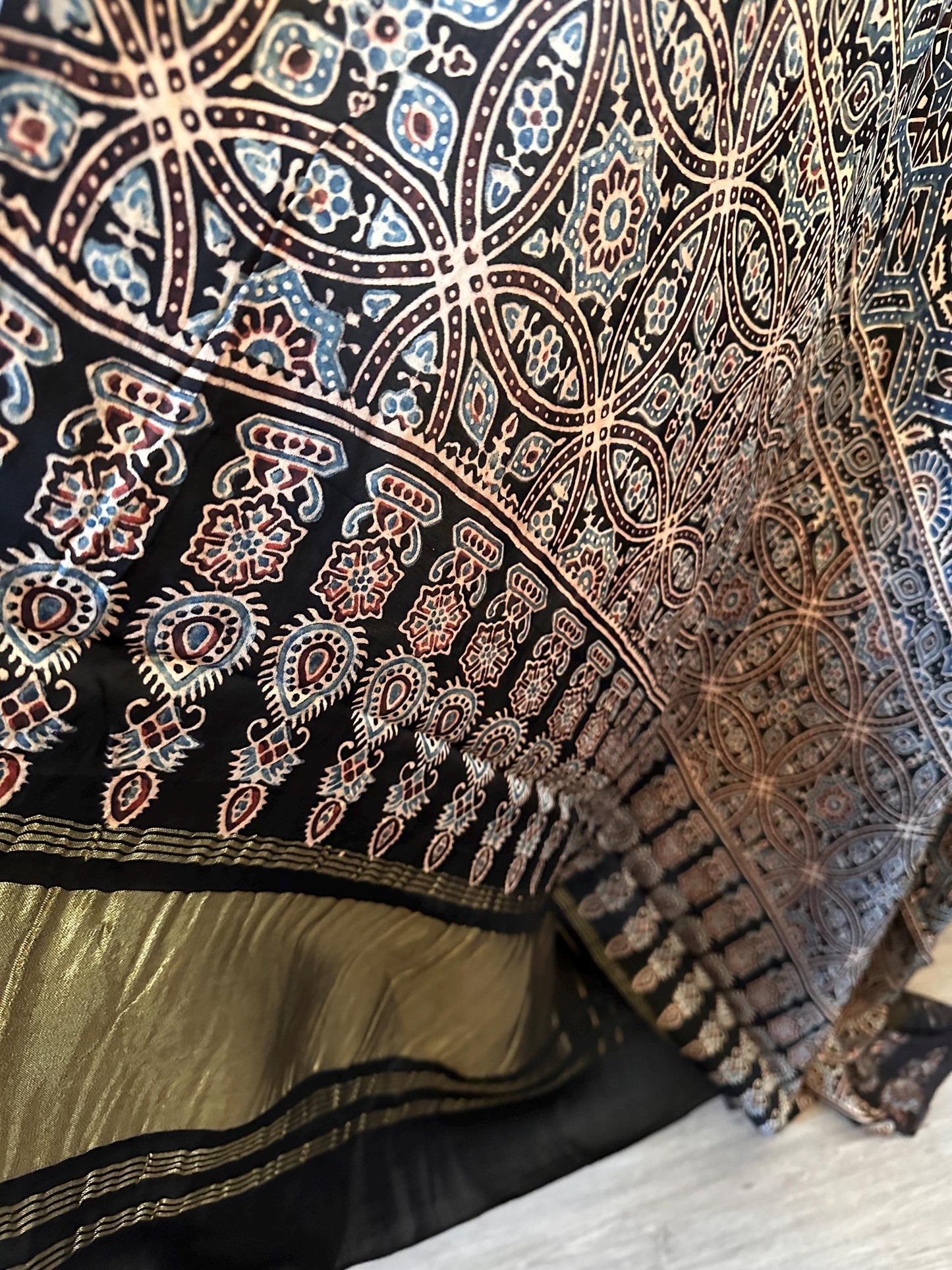 Ajrak Silk dupattas stole with gold jari work