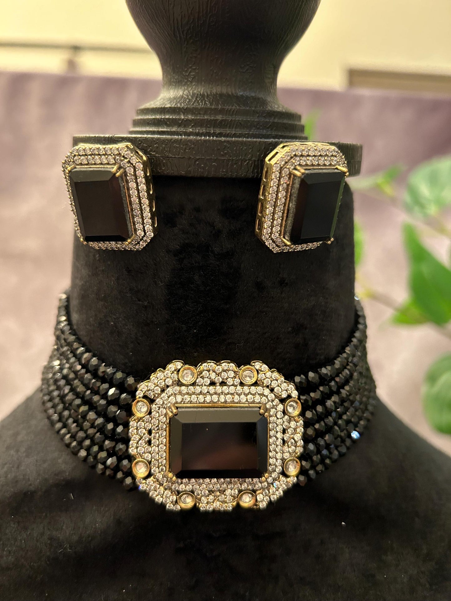 choker necklace set, adjustable gold polished