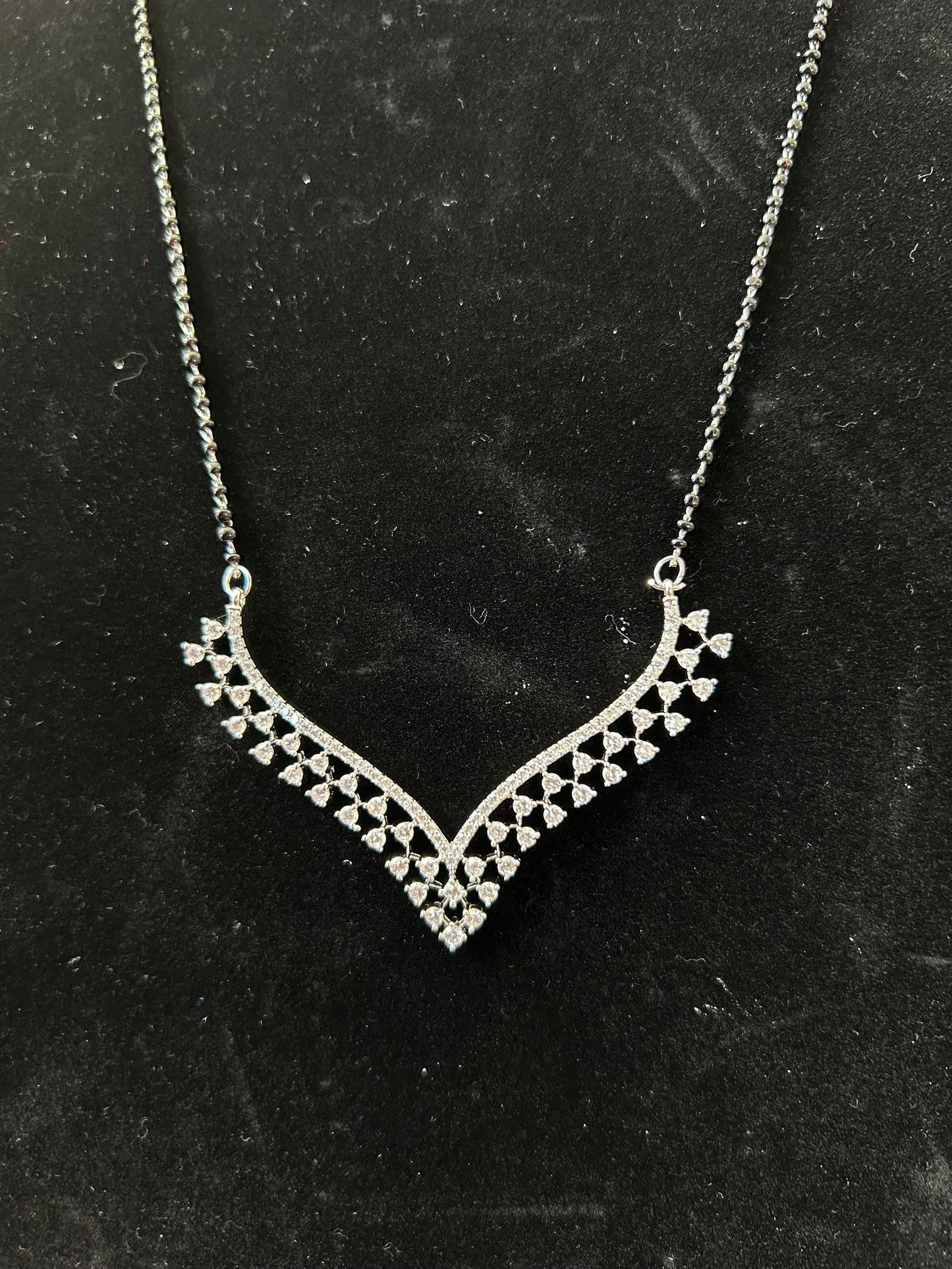 Diamond mangalsutra silver polished zirconia black beads long