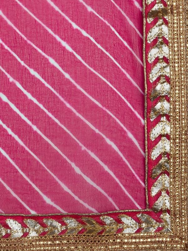 Pink Leharia Chiffon Dupatta with Gotta Patti Border