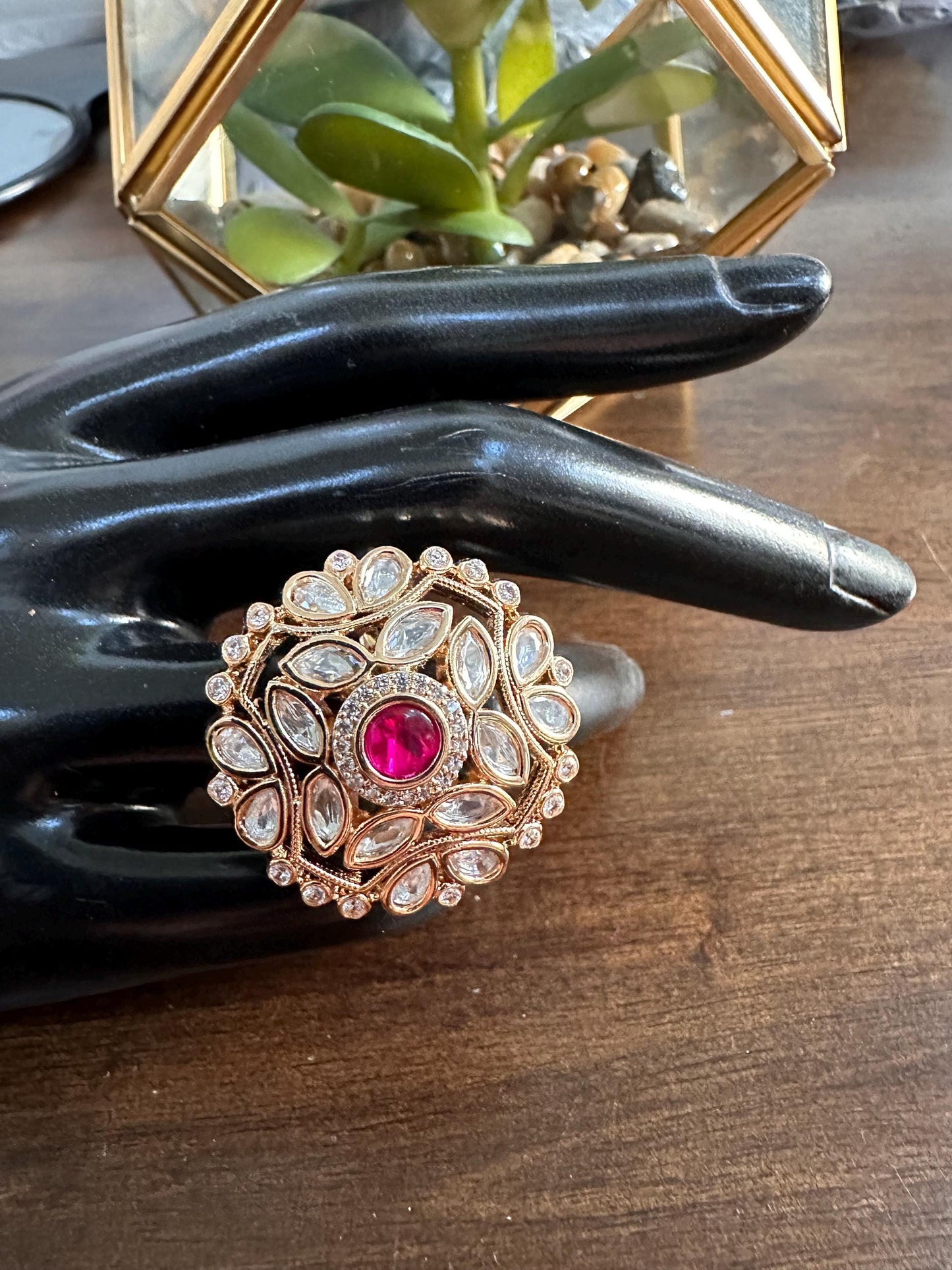 Adjustable finger rings Cubic Zirconia american diamonds kundan polki trendy