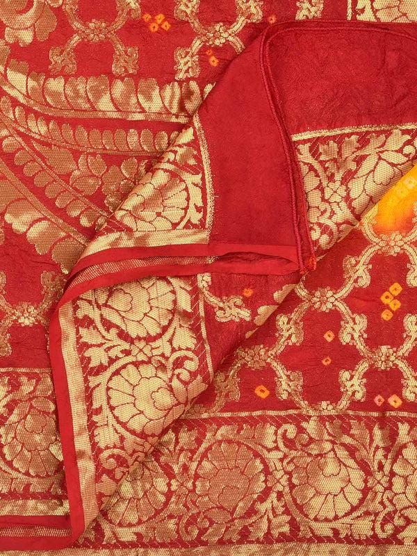Red & Orange Banarasi Bandhej Gharchola Silk Dupatta