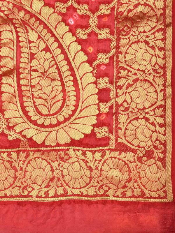 Red & Yellow Banarasi Bandhej Gharchola Silk Dupatta