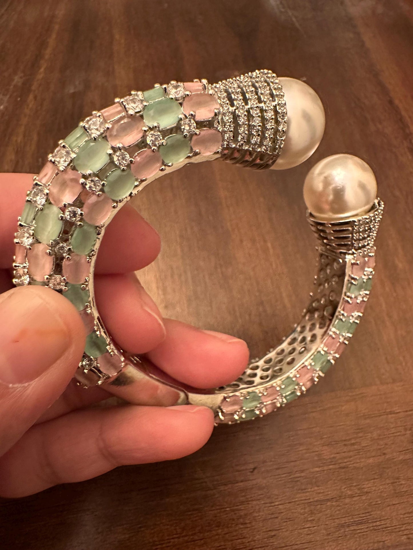 American diamonds kada bracelet silver polished with pearls Sabyasachi inspired