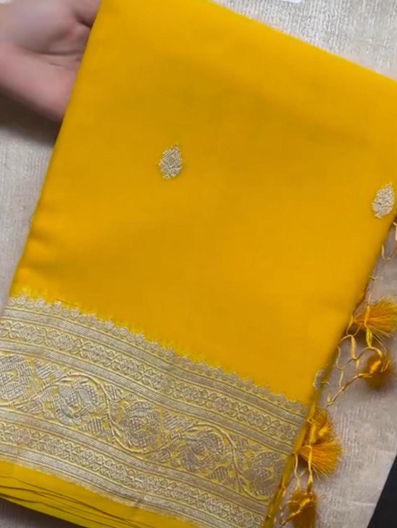 Pure Khadi Chiffon Banarasi Saree with silver water jari