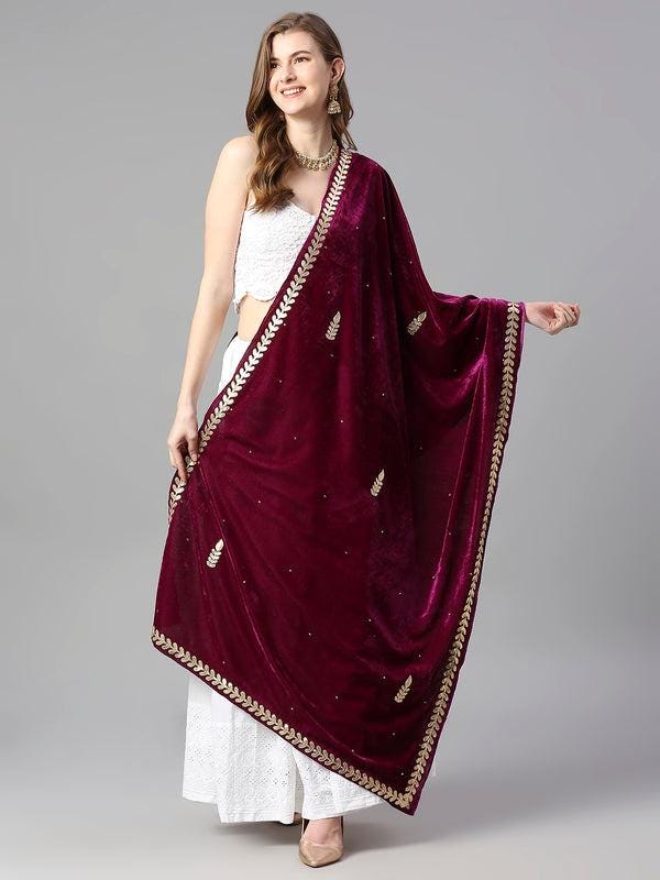 Gotta Patti Work Velvet Dupatta available in multiple colors trendy shawl stole