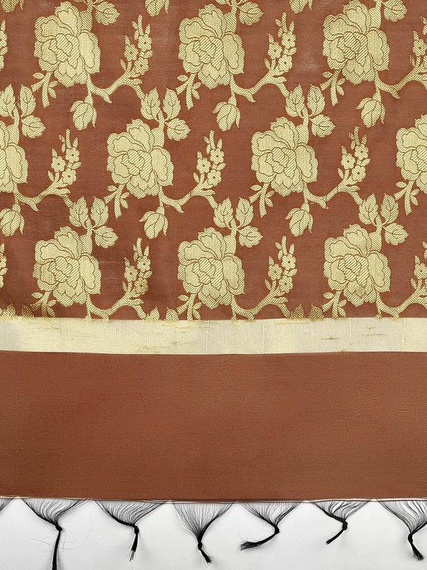 Brown Banarasi Silk Dupatta with Floral Jaal stole