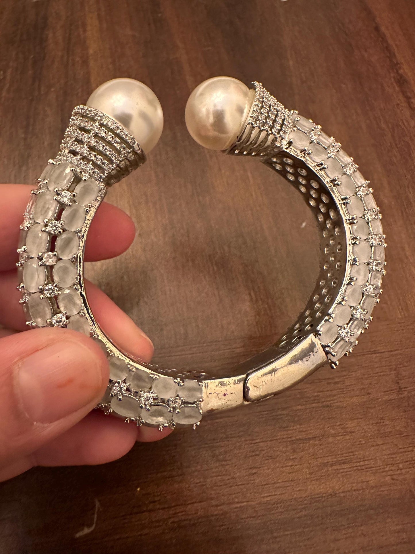 American diamonds kada bracelet silver polished with pearls Sabyasachi inspired