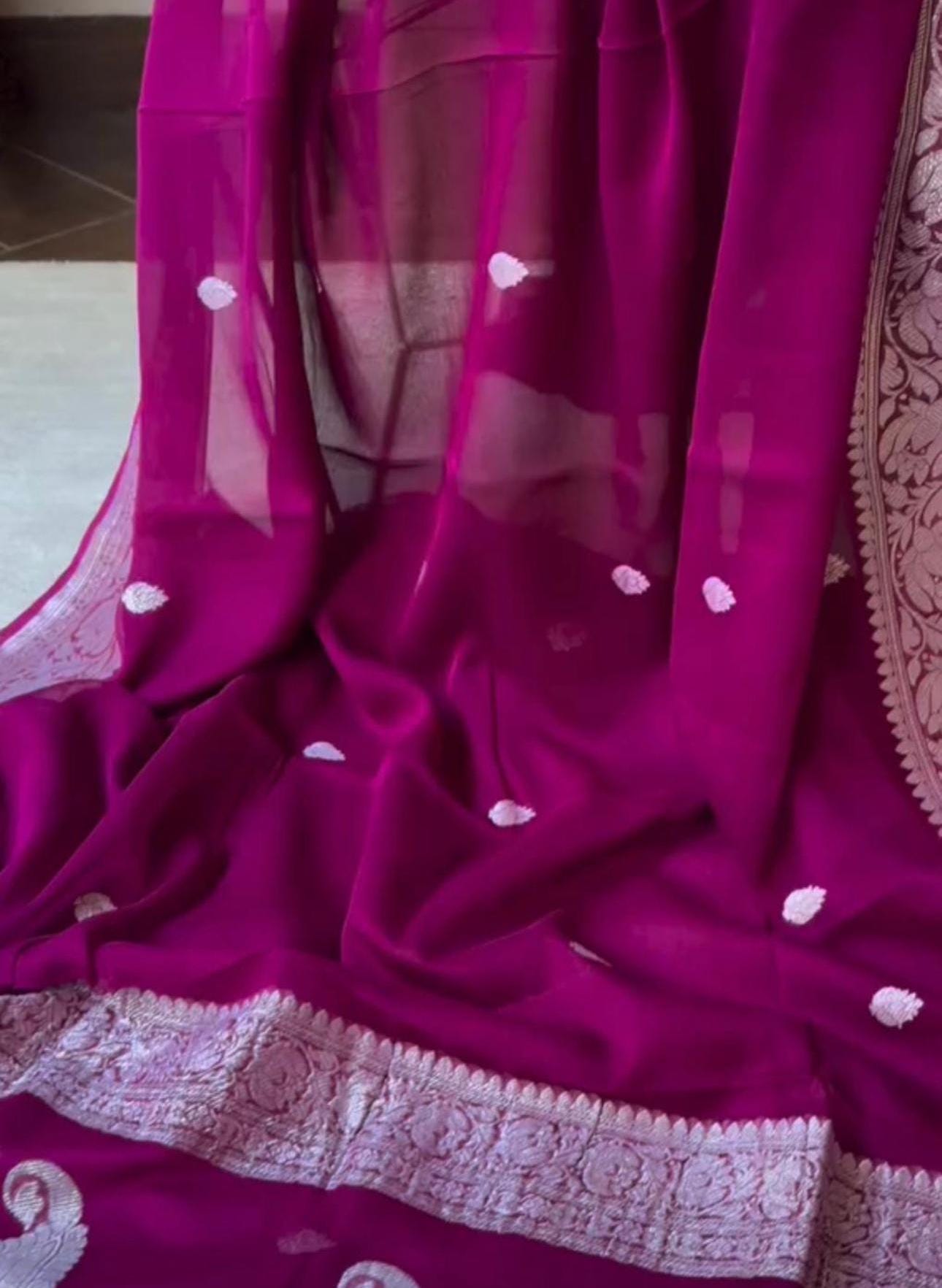 Pure Khadi Chiffon Banarasi Saree with silver water jari