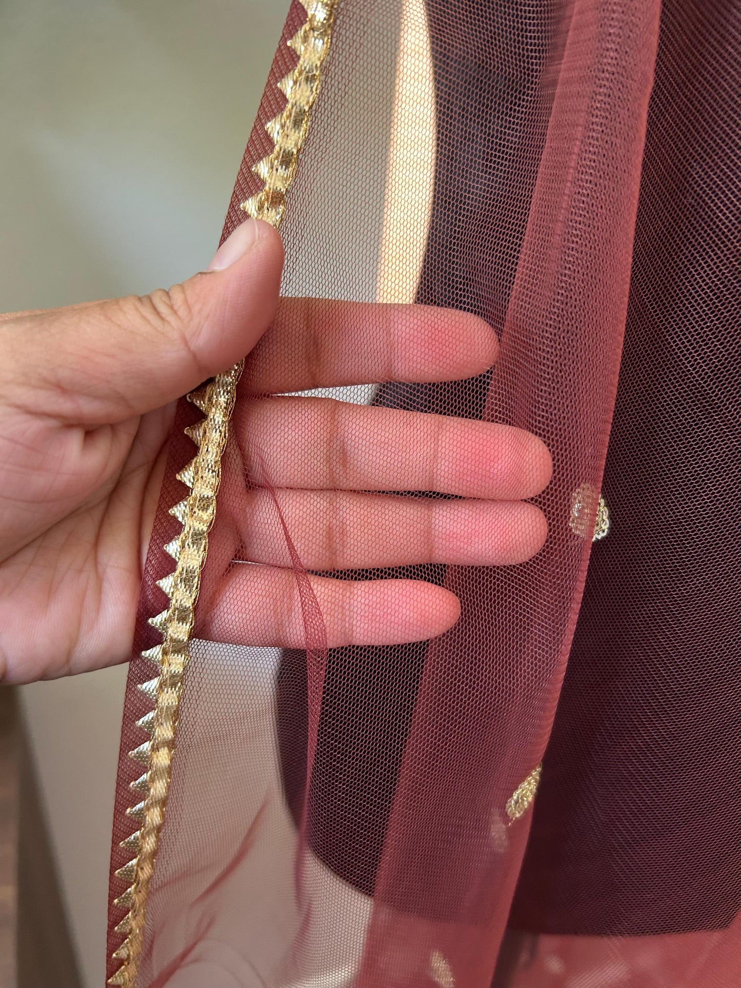 Net fabric Dupatta Stole with Gotta Patti Work delicate edge and sequin buttas work lightweight
