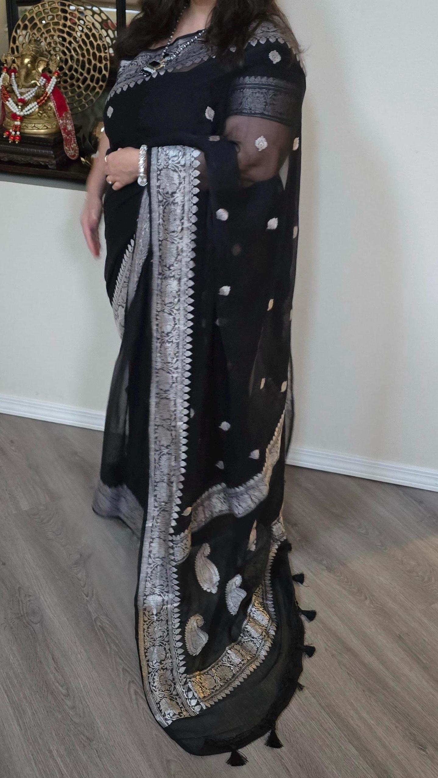 Pure Khadi Chiffon Banarasi Saree with silver water jari