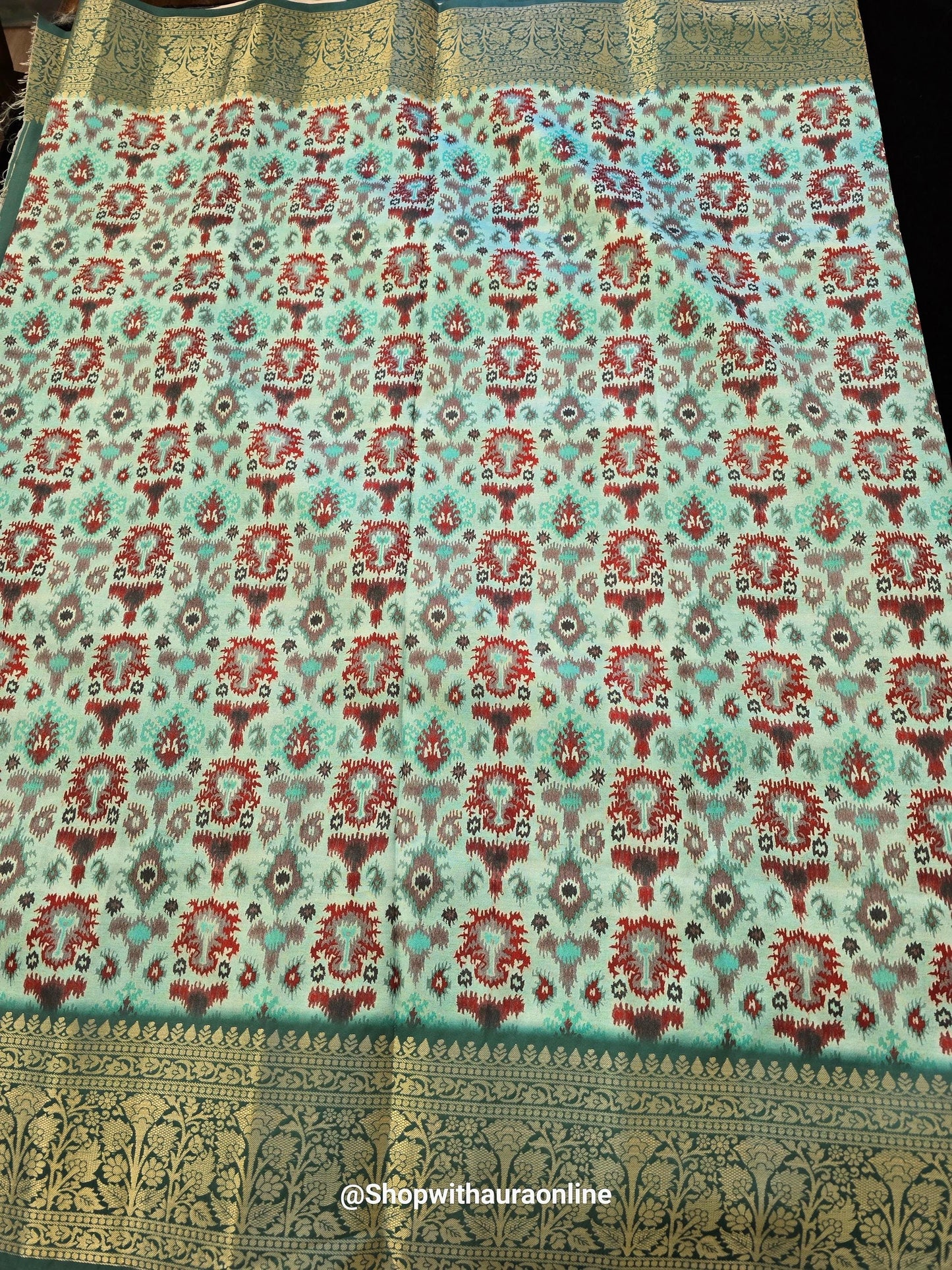 Soft Lichi Silk Sky Blue / Pink Festival Wear Printed Saree