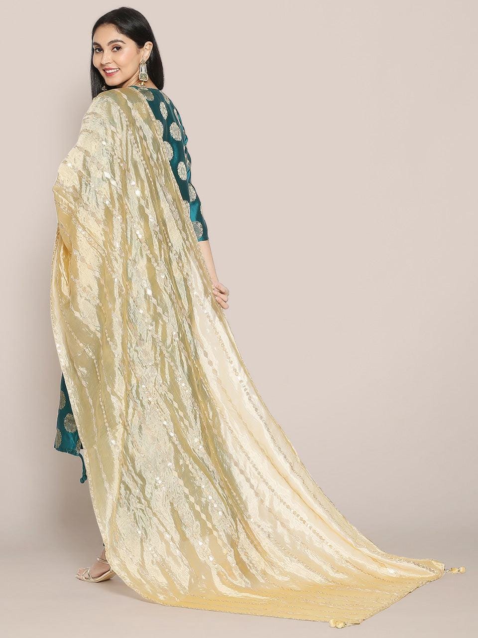Raw silk Dupatta Stole with Gotta Patti Work and danglers