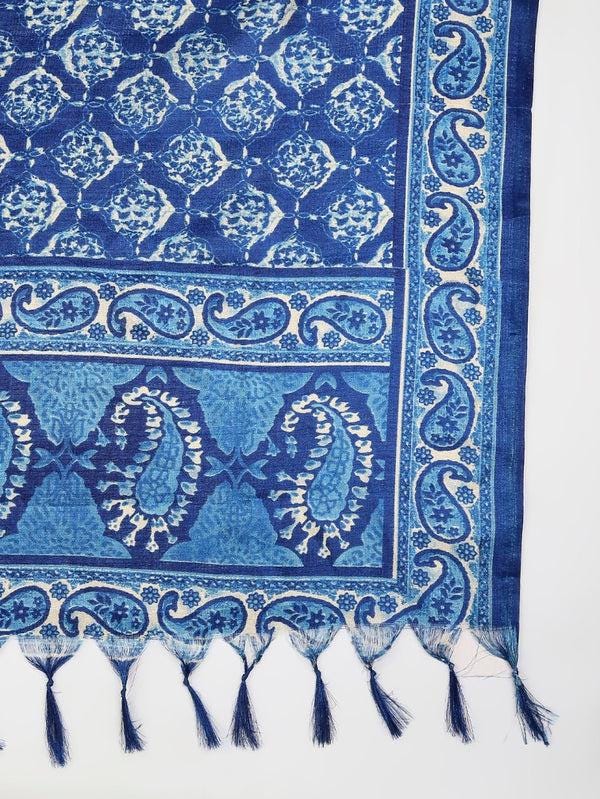 Blue Printed Art Silk Dupatta