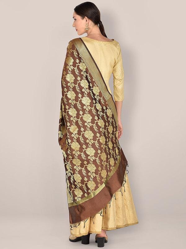 Brown Banarasi Silk Dupatta with Floral Jaal stole