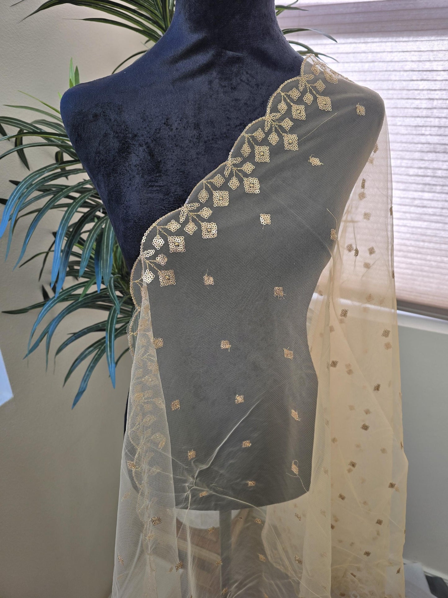 Jaal Embroidered Gold Net Dupatta golden trendy delicate shawl stole
