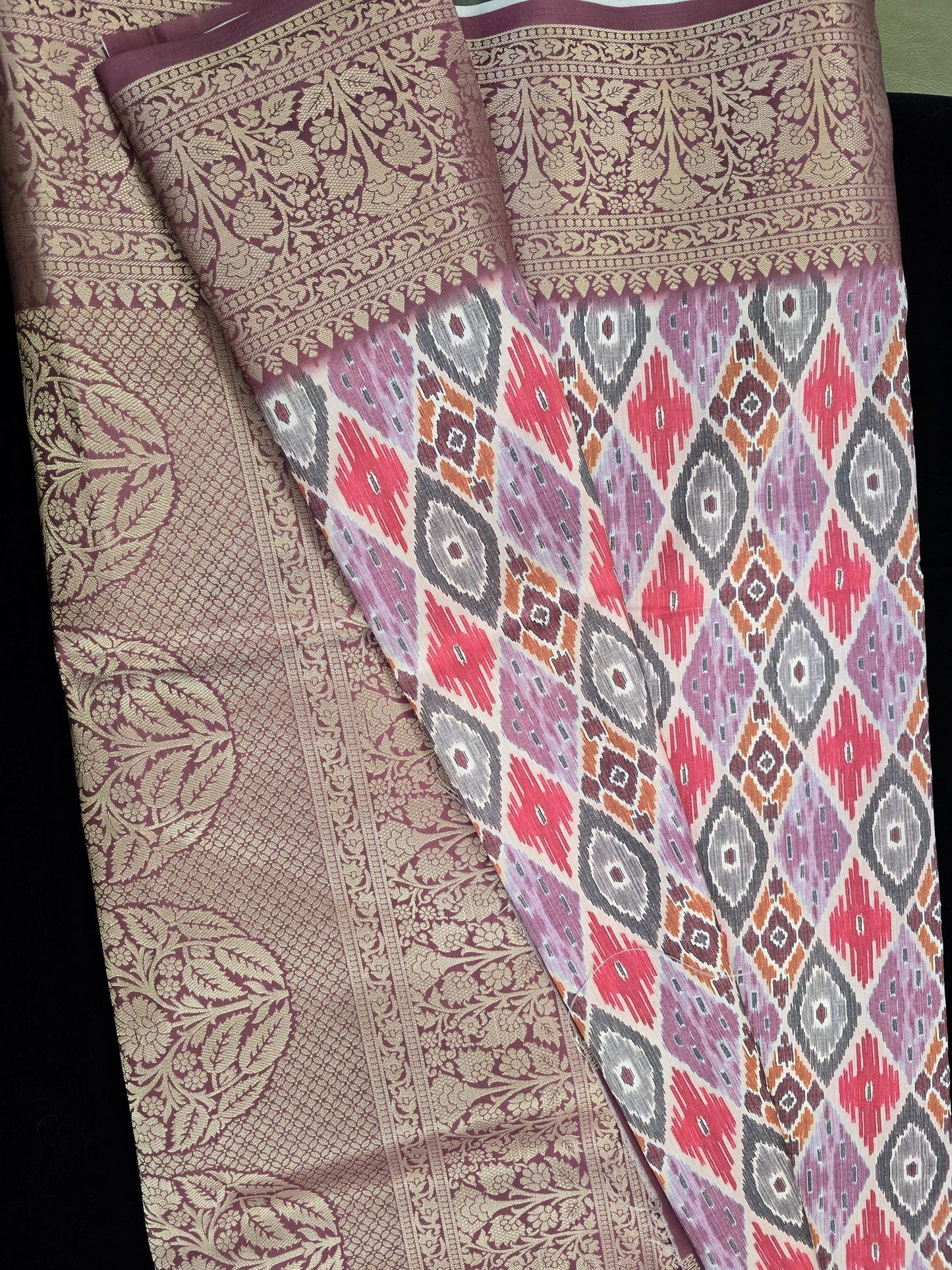 Soft Lichi Silk Sky Blue / Pink Festival Wear Printed Saree