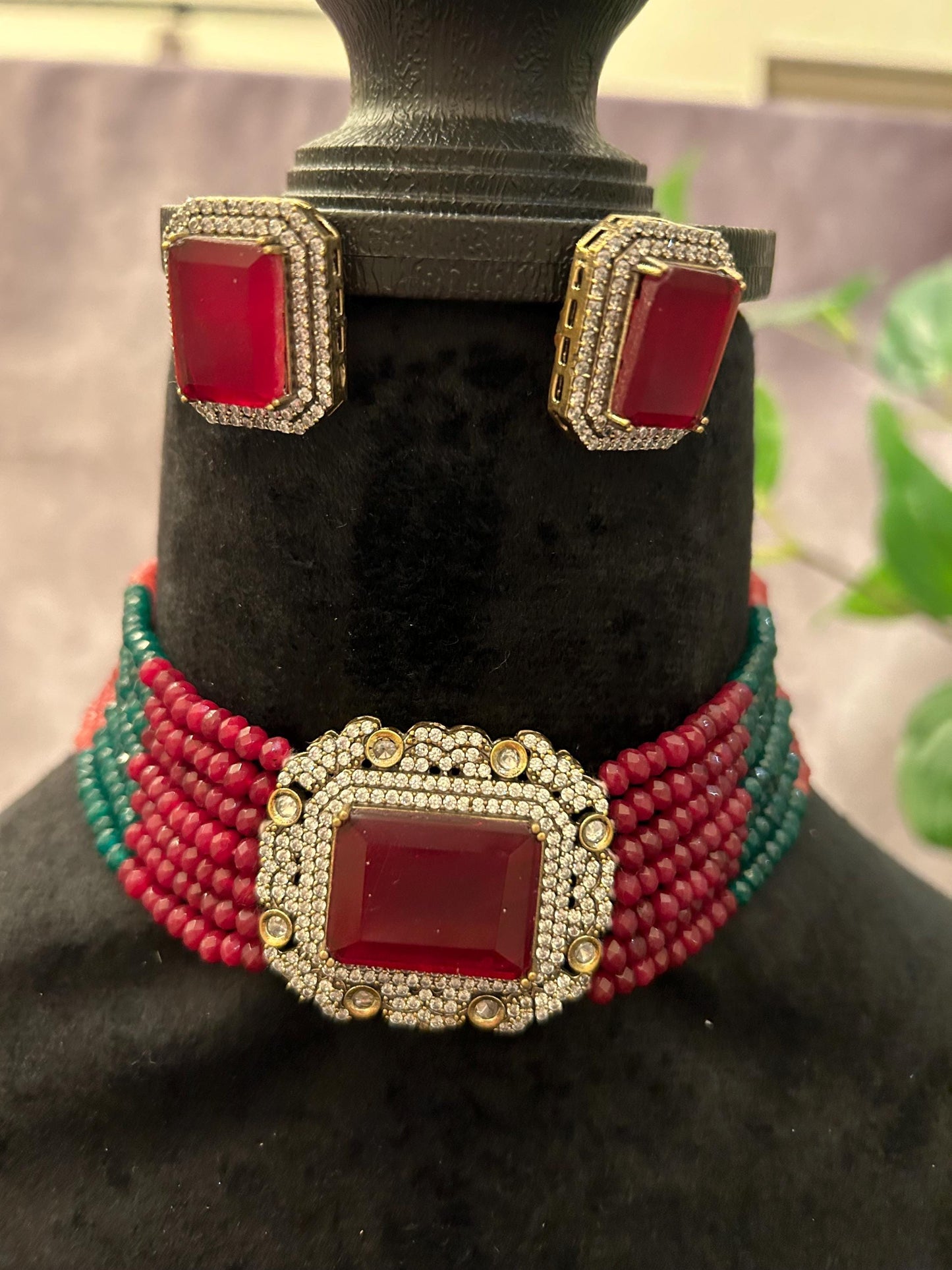 choker necklace set, adjustable gold polished