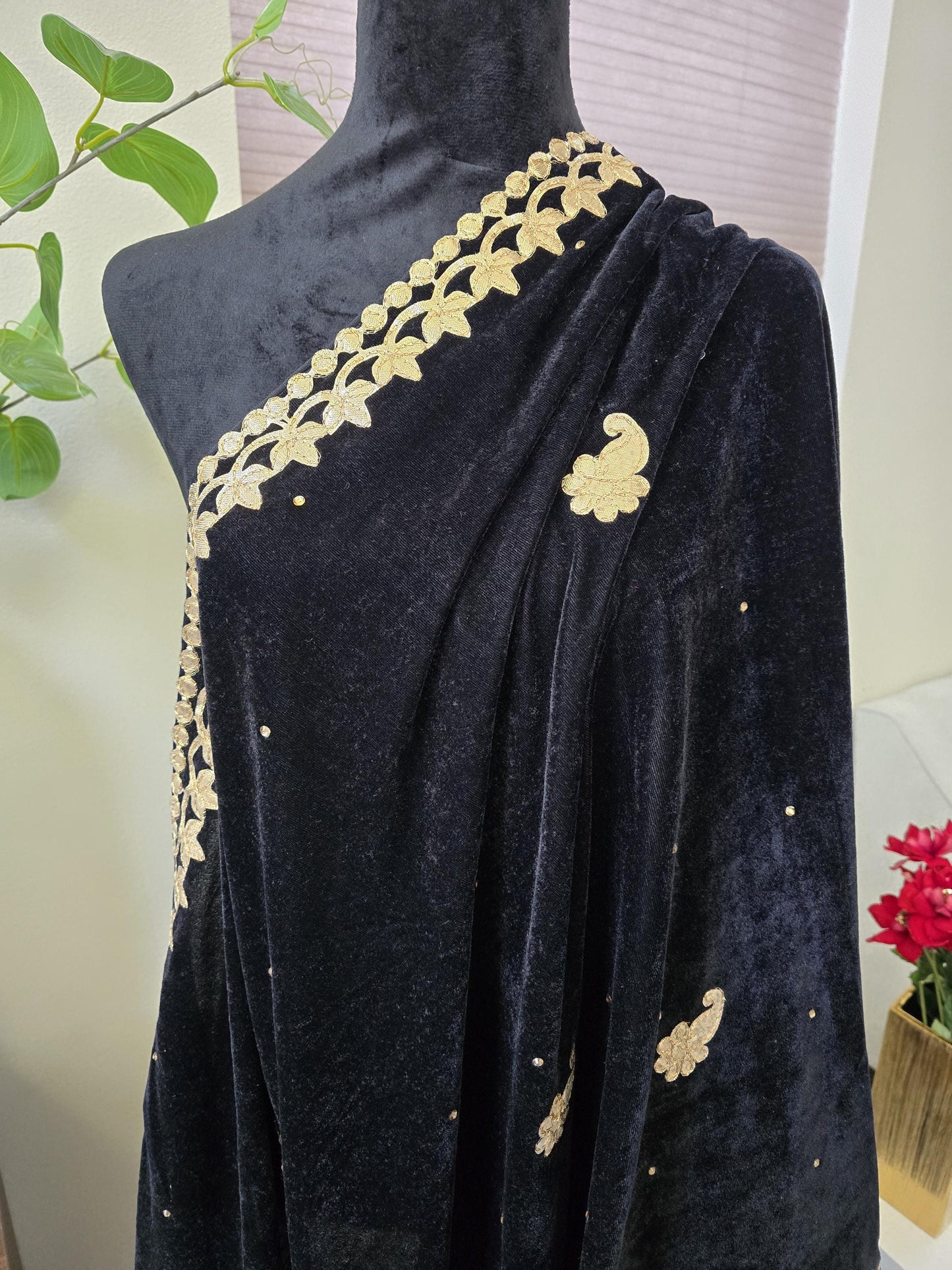 Gotta Patti Work Velvet Dupatta with danglers available in multiple colors trendy shawl stole