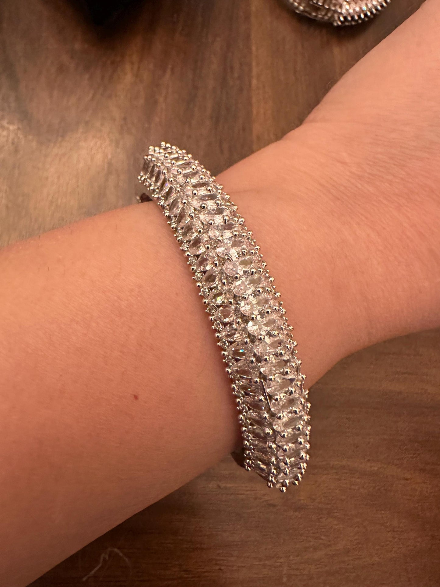 American diamonds kada bracelet silver polished