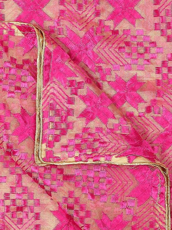 Women's Embroidered Organza Dupatta with Red Phulkari Embroidery stole