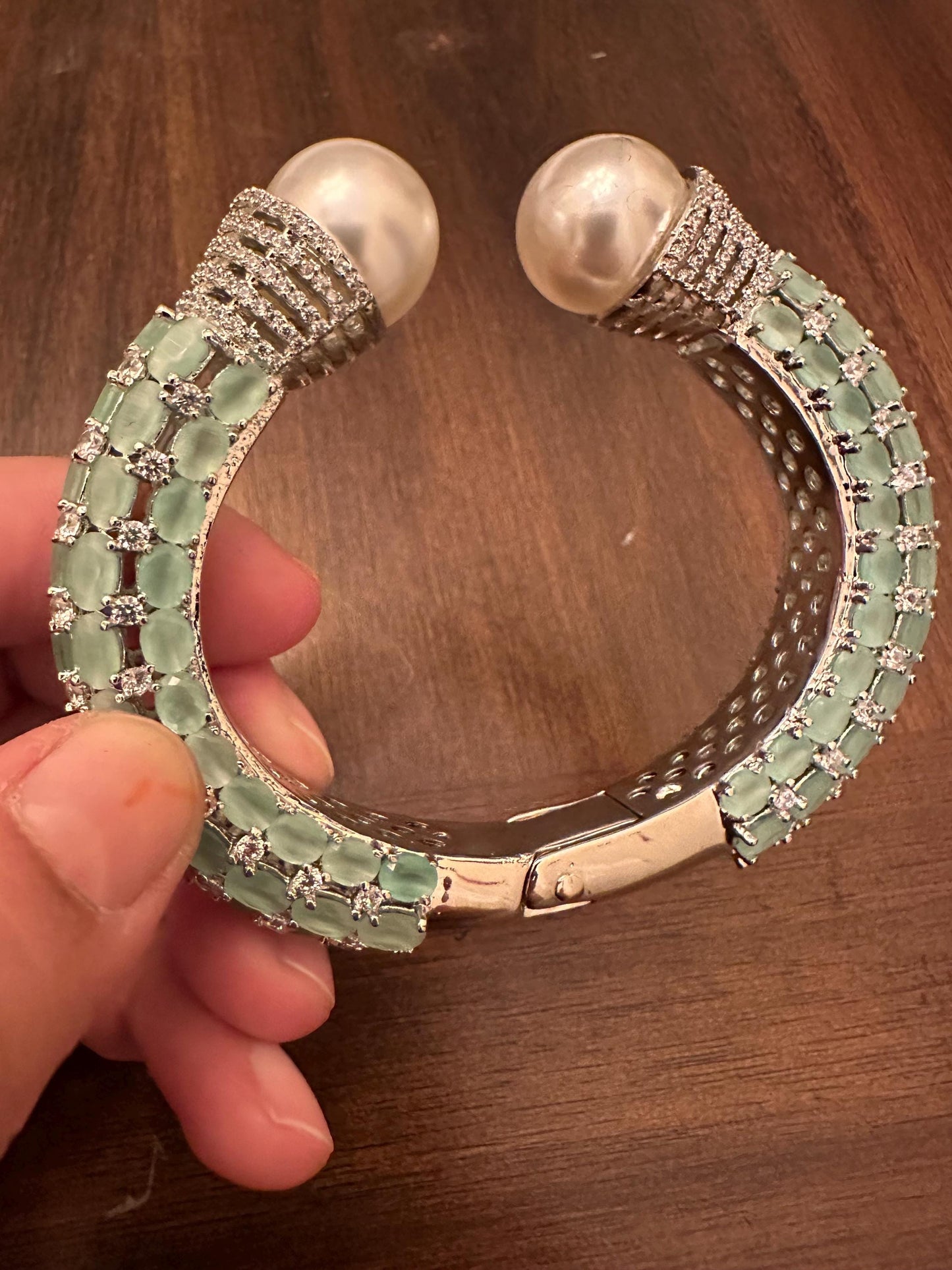 American diamonds kada bracelet silver polished with pearls Sabyasachi inspired