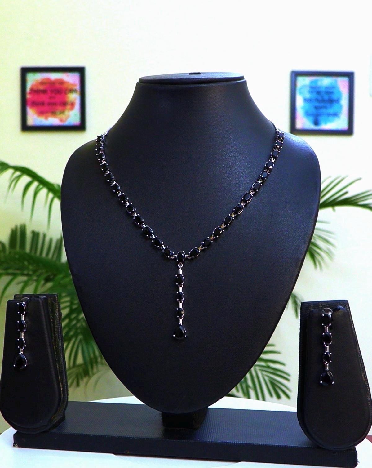 American Diamonds zirconia necklace set black green white