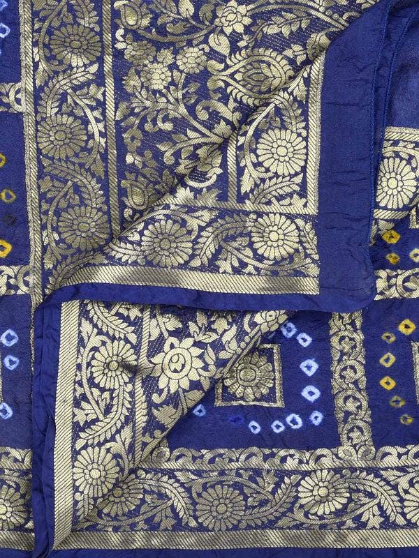 Navy Blue Banarasi Bandhej Gharchola Silk Dupatta