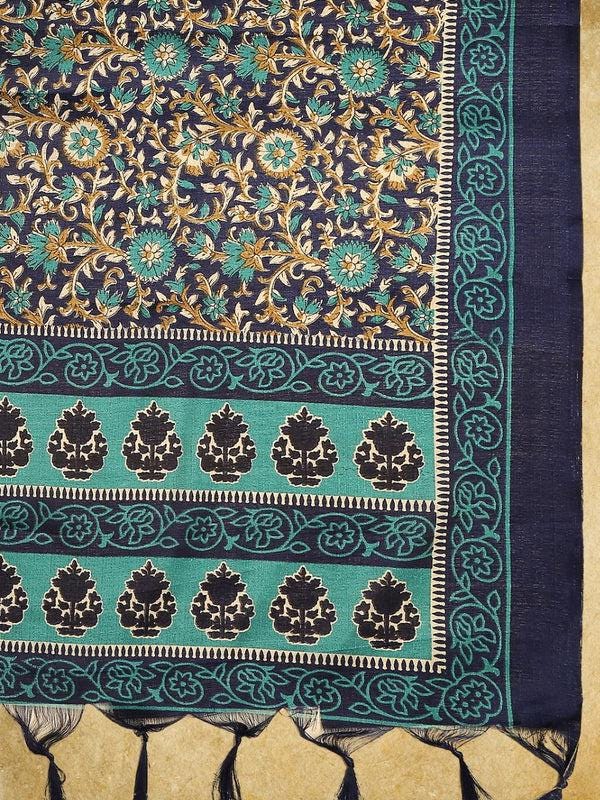 Floral Printed Art Silk Dupatta Blue