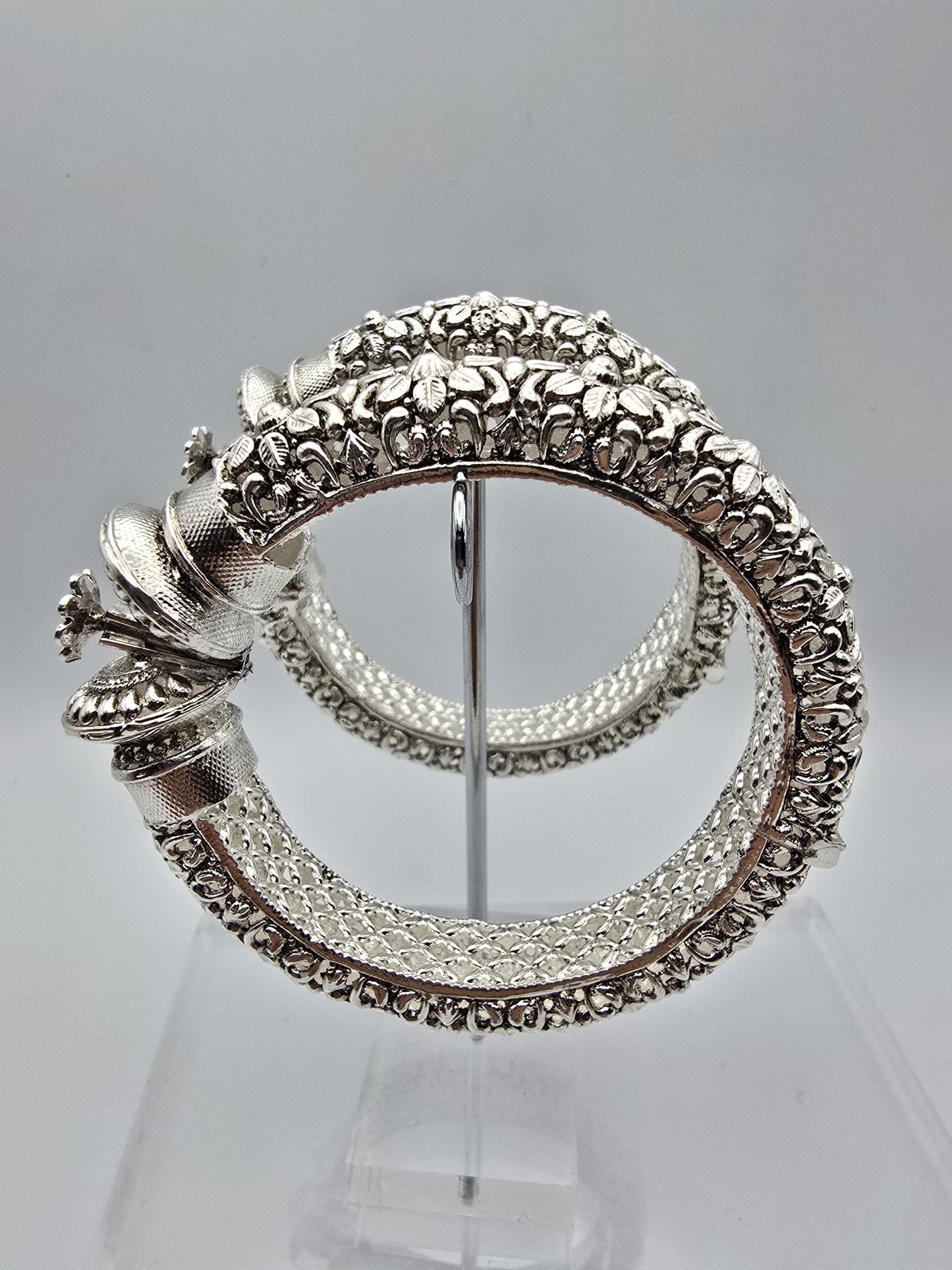 Silver toda bangles openable lock kadas trendy