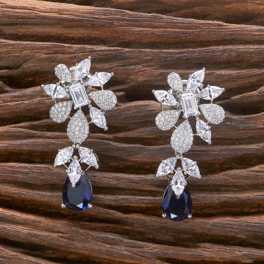 Cz Classic Earring With Rhodium Plating green blue diamonds
