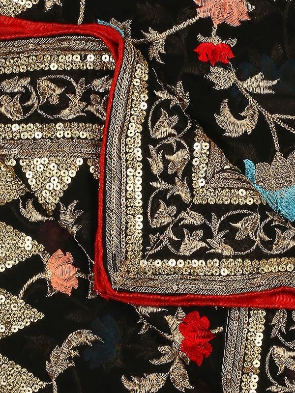 Black & Multicolour Embroidered Georgette Dupatta stole