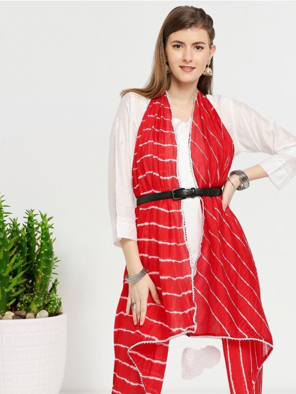 Leharia Chinon Dupatta with Gotta Border