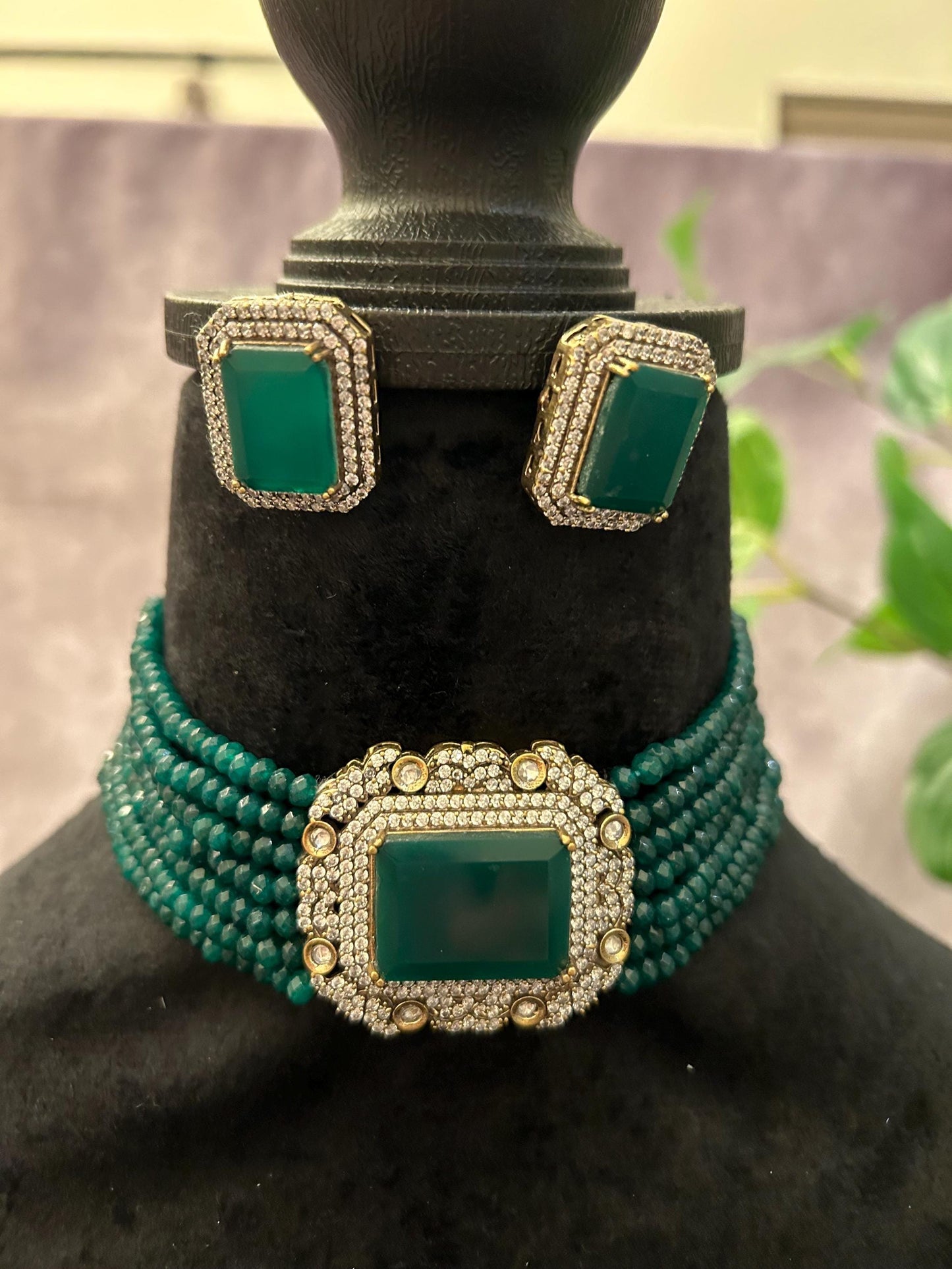 choker necklace set, adjustable gold polished
