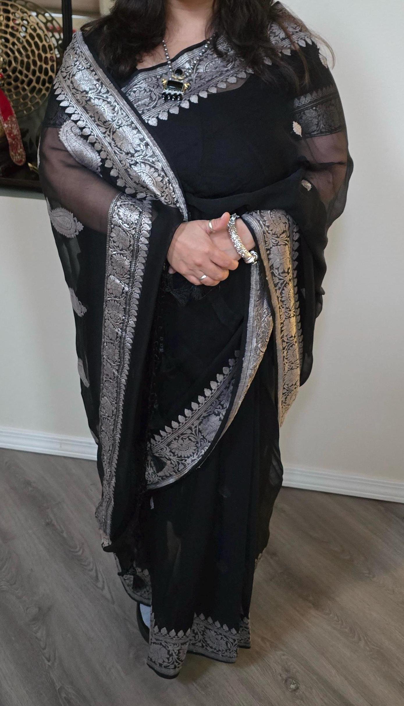 Pure Khadi Chiffon Banarasi Saree with silver water jari