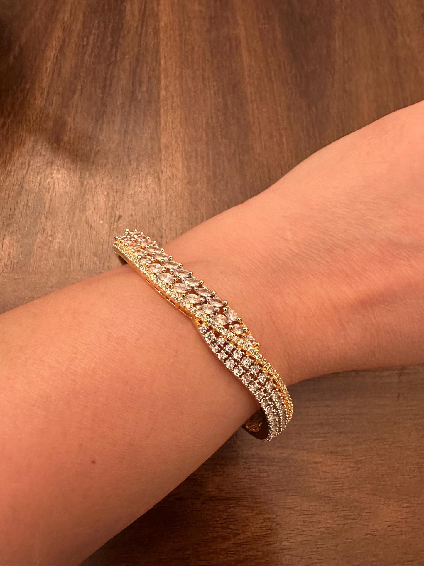 American diamonds kada bracelet silver gold or two tone polished