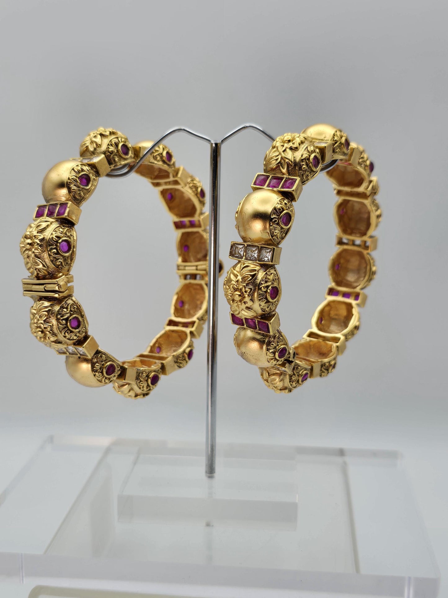 2.4 size Antique gold polished jadau bangles openable lock
