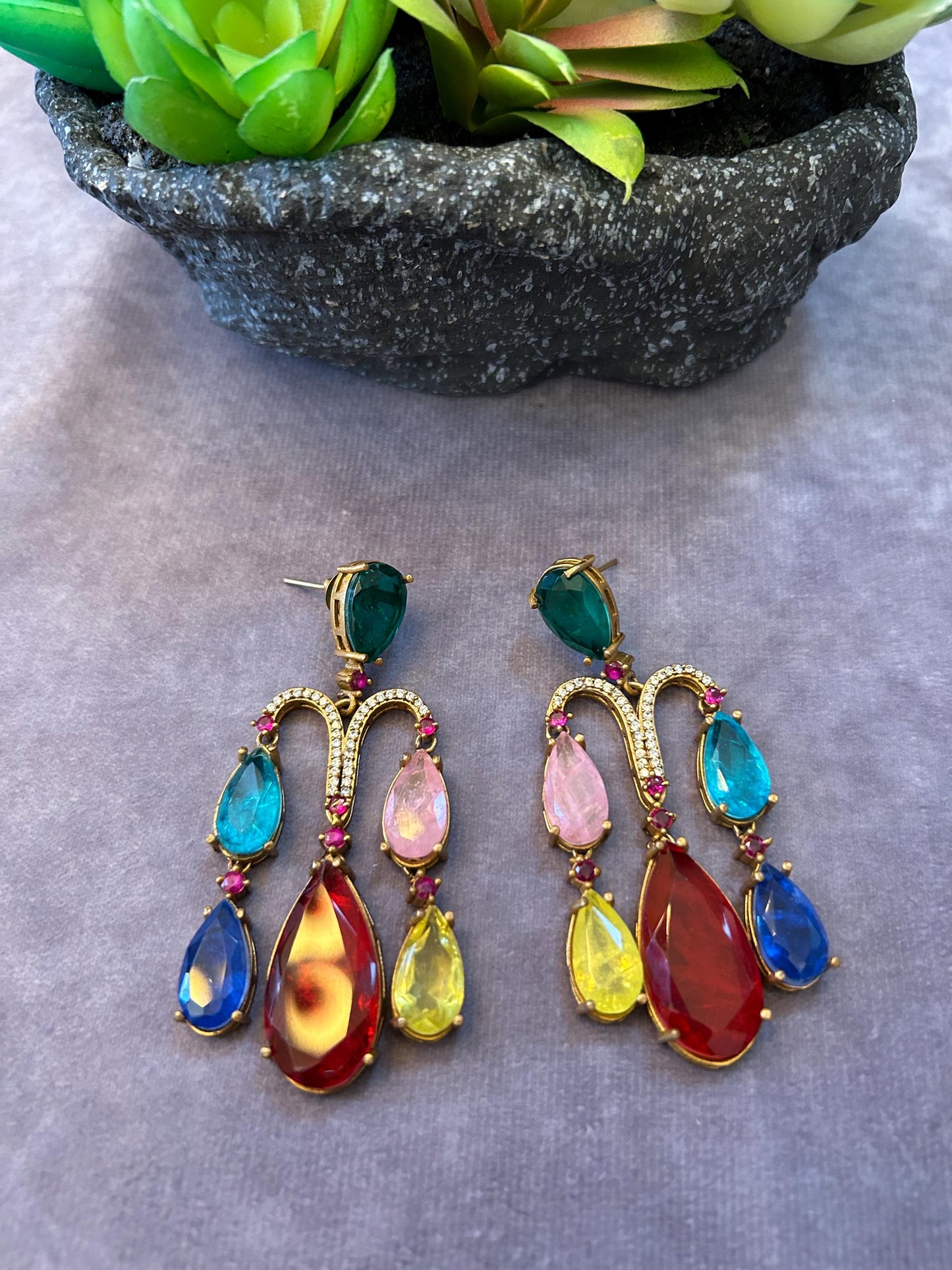 American Diamonds Earring With gold polished chandelier earrings trendy