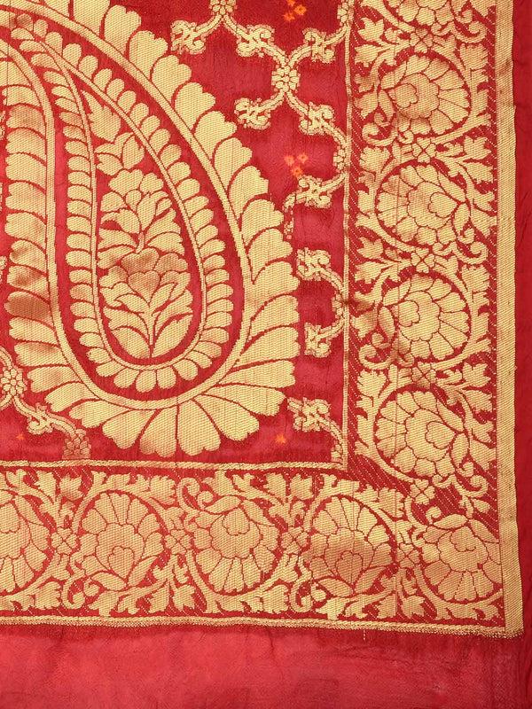 Red & Orange Banarasi Bandhej Gharchola Silk Dupatta