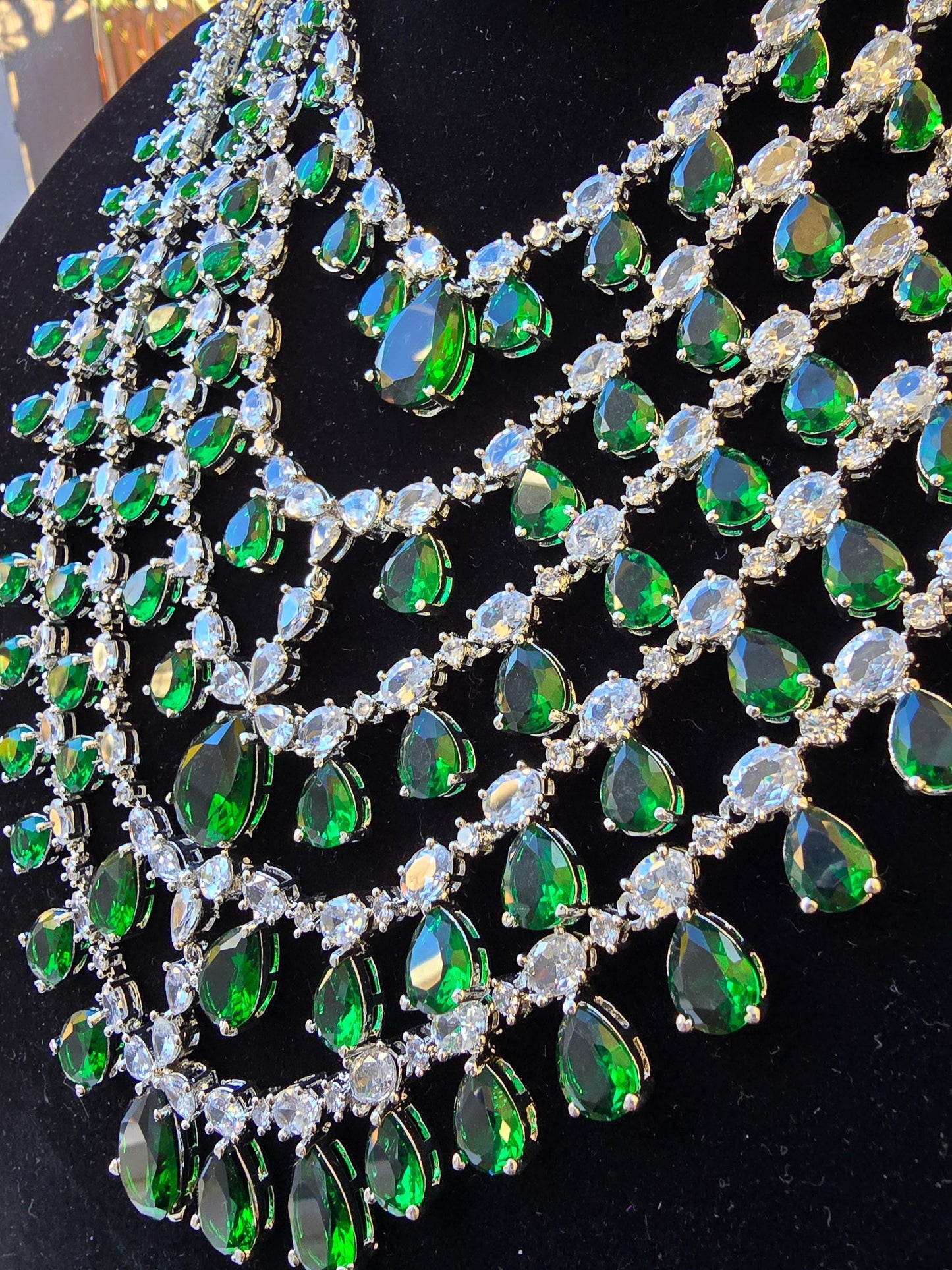 Sonam Kapoor inspired Premium necklace set layered American diamonds, adjustable silver polished