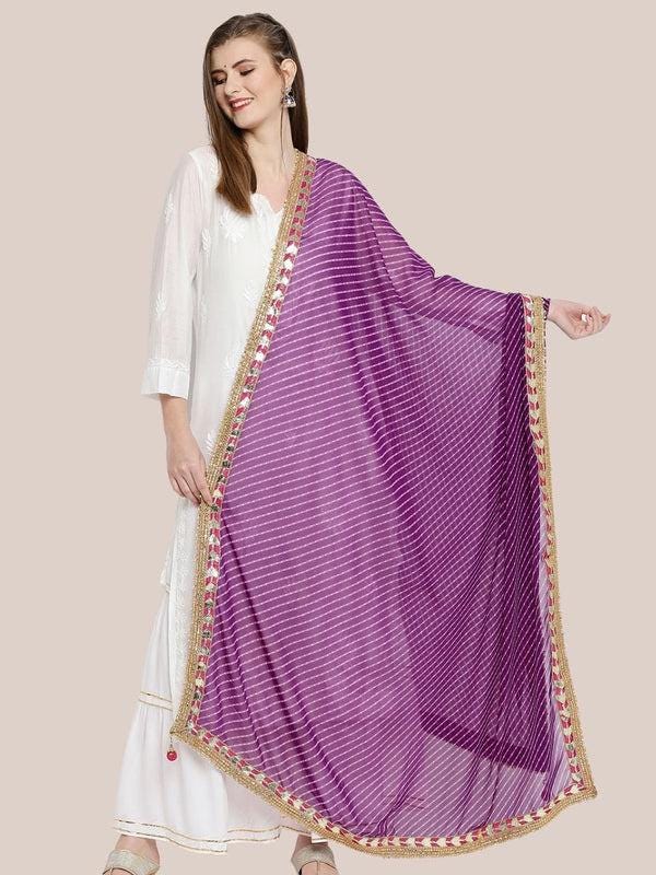 Purple Georgette dupatta with Muthra Print and Gotta Patti border