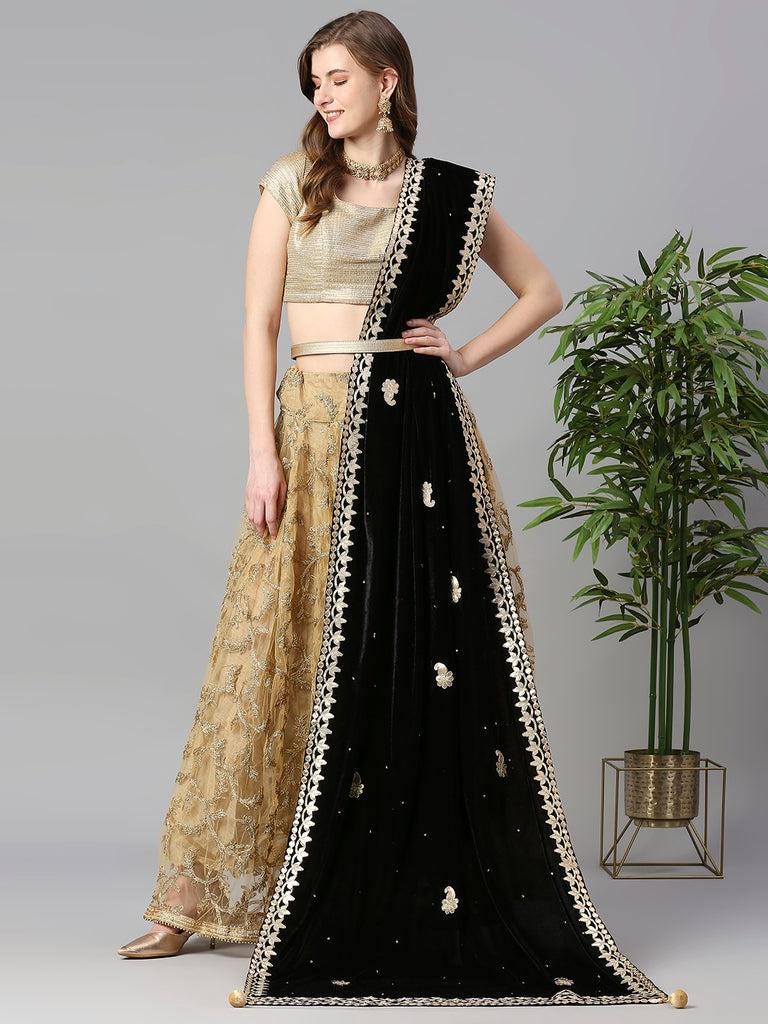 Gotta Patti Work Velvet Dupatta with danglers available in multiple colors trendy shawl stole