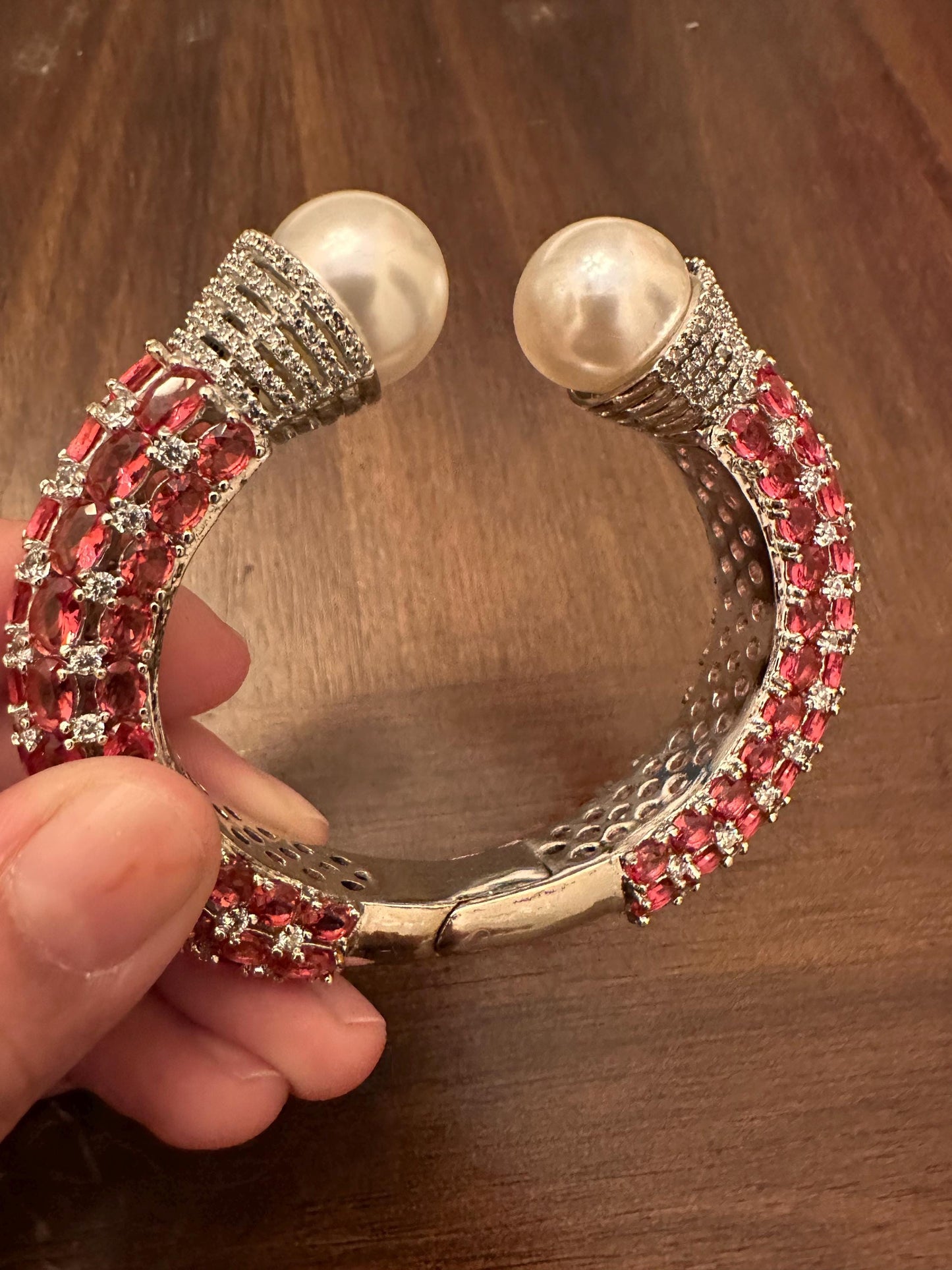 American diamonds kada bracelet silver polished with pearls Sabyasachi inspired