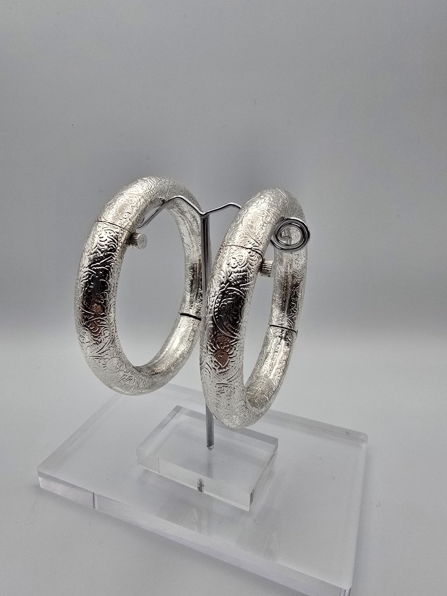 Silver toda bangles hasli style openable lock kadas