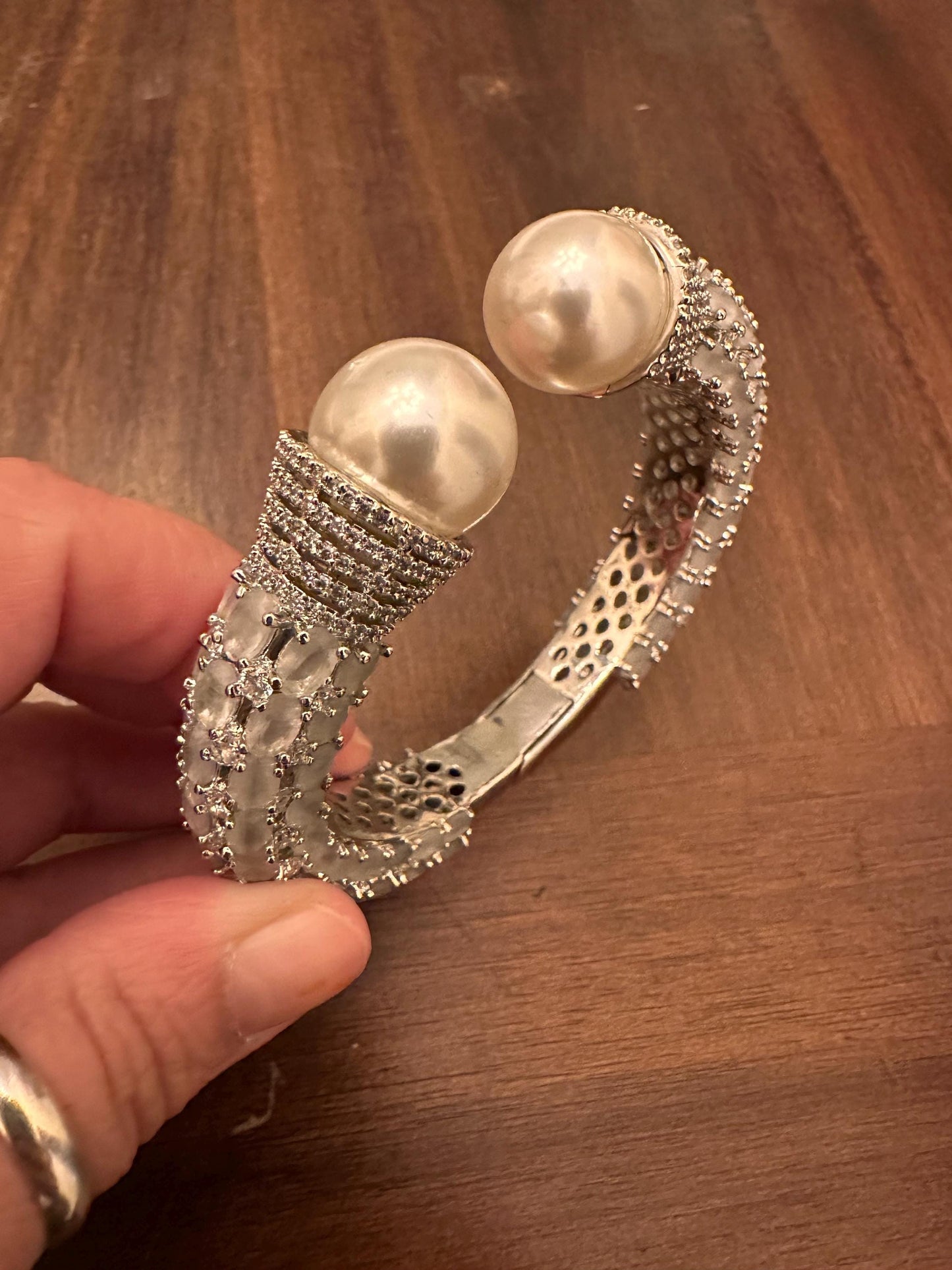 American diamonds kada bracelet silver polished with pearls Sabyasachi inspired