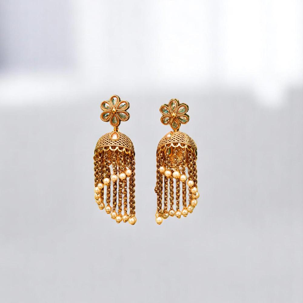 Jhumka earrings small light weight delicate trendy gold polished