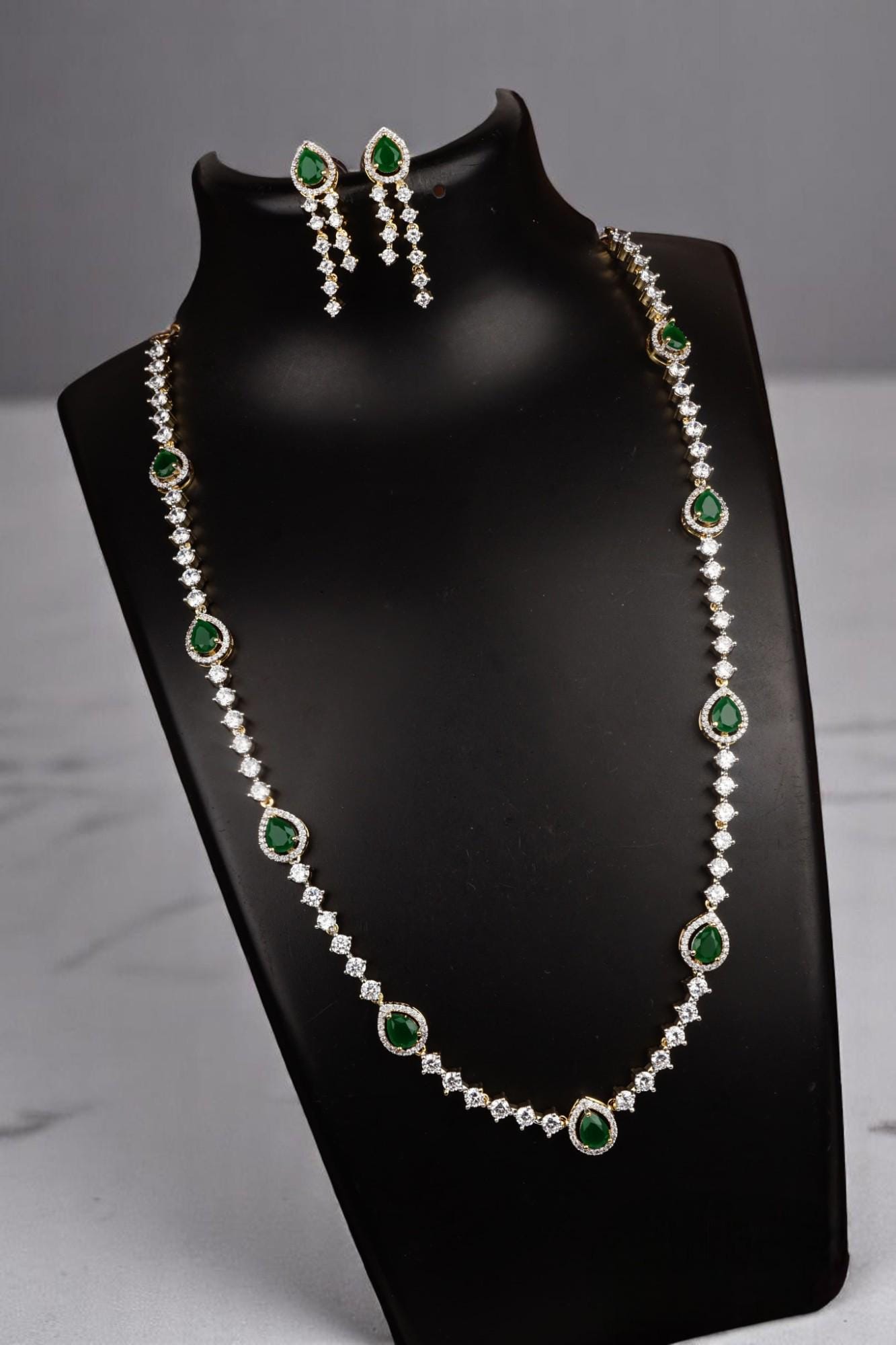American Diamonds zirconia long necklace set purple stones