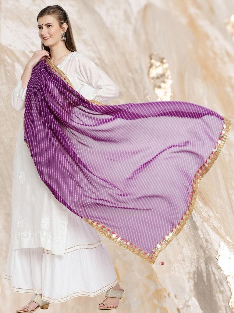 Purple Georgette dupatta with Muthra Print and Gotta Patti border