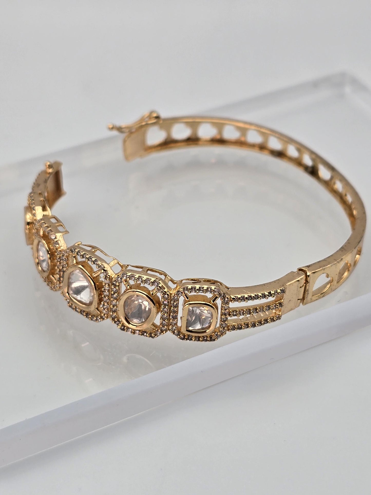 American diamonds and Kundan kada bracelet silver gold polished